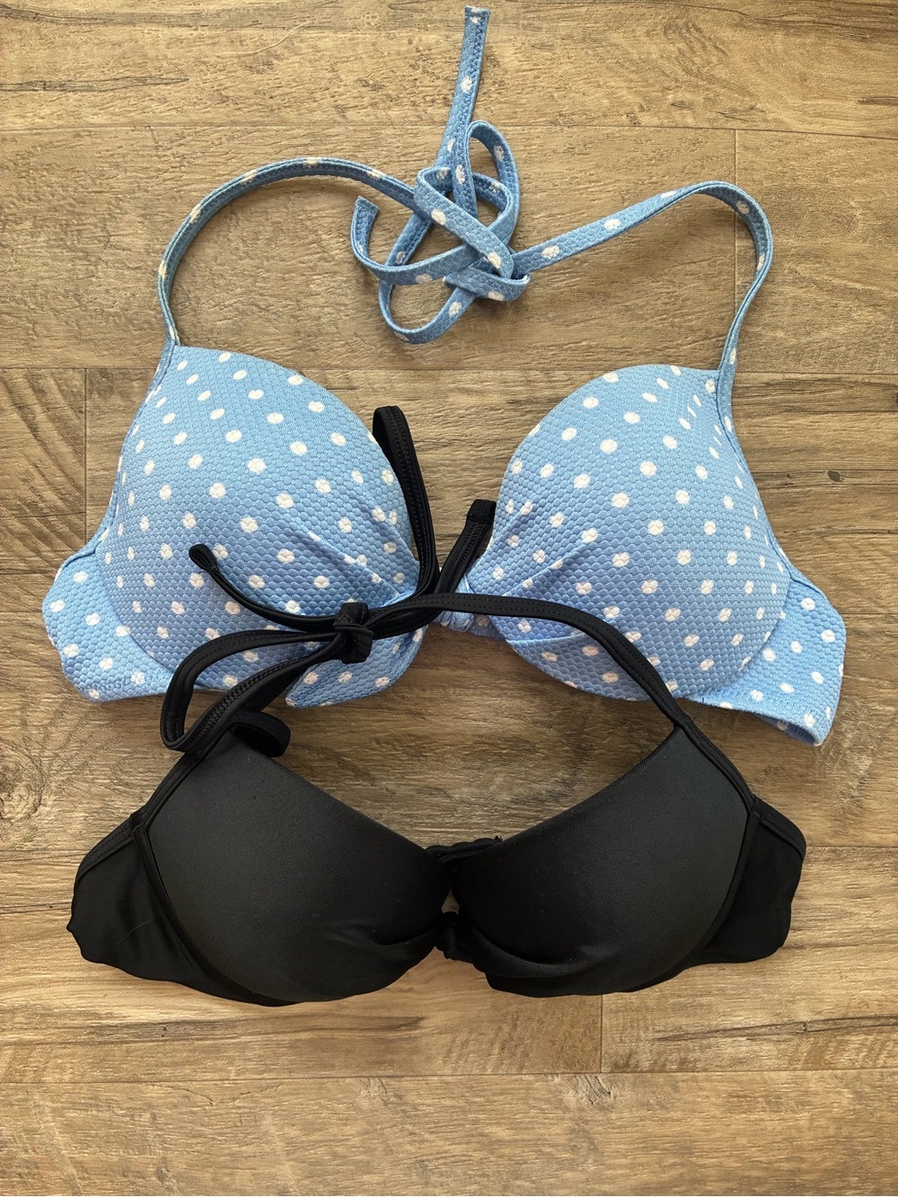 aerie Brooke Shade & Shore 2 Push Up Bikini Halter Swim Tops Polka Dot